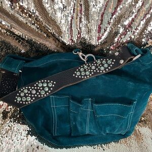 Tylie Malibu Teal Suede Bag with Studded Strap
